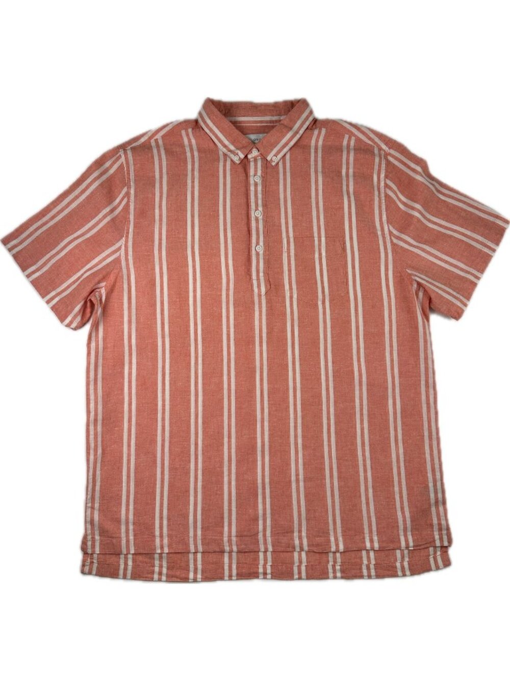 Onia Popover Linen Blend Shirt Men’s Striped Salmon XL Short Sleeves